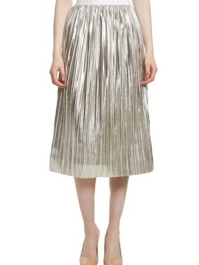 Alice + Olivia Metallic Silver Pleated Midi Skirt /sz.2
